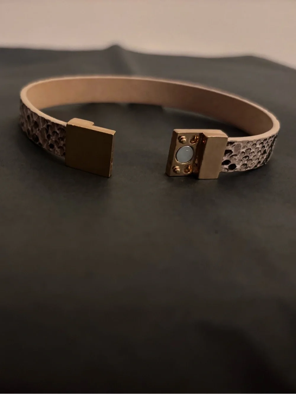 Taupe Textured Leather Bracelet with Gold Magnetic Clasp
